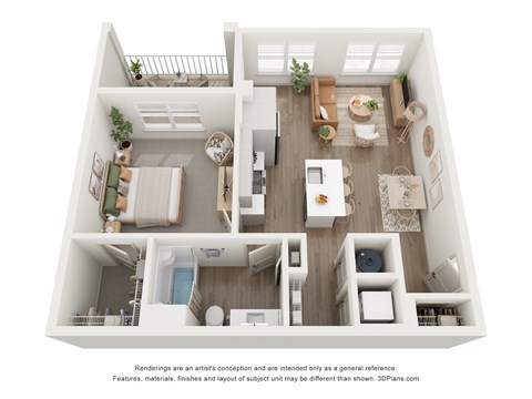 Floor plan for 1 bed, 1 bath, 754 sqft
